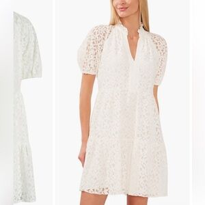 CeCe Ivory Floral Lace Puff Sleeve Babydoll Minidress Dress